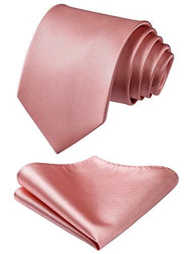 HISDERN Corbata de boda Rosado asargada Hombres clasico Corbata & Plaza de bolsillo Conjunto de clip