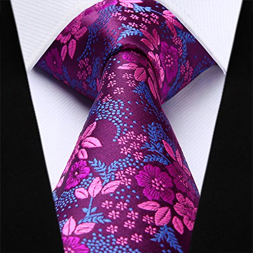 HISDERN Extra largo Floral Paisley lazo del panuelo Hombres Corbata & Plaza de bolsillo Conjunto Rosado azul