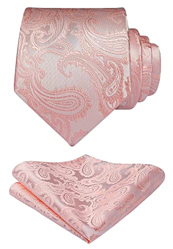 HISDERN Panuelo de corbata rosa paisley para hombre Conjunto de corbata de fiesta de boda y panuelo de bolsillo