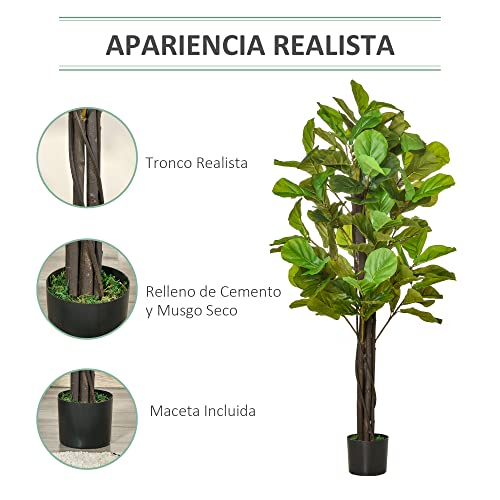 HOMCOM Planta Artificial Higuera en Maceta Altura 155 cm con 114 Hojas Árbol Falso Interior para Decoración Hogar Salón Dormitorio Verde