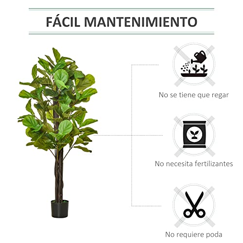 HOMCOM Planta Artificial Higuera en Maceta Altura 155 cm con 114 Hojas Árbol Falso Interior para Decoración Hogar Salón Dormitorio Verde