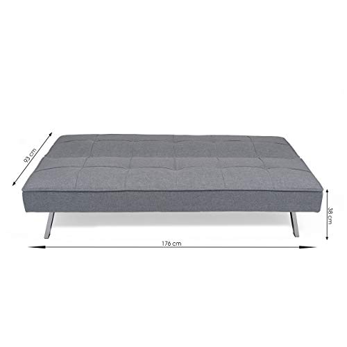 Homely Kiona Sofá Cama - Kohtao | 3 Plazas | Sofa Cama Moderno | Apertura Clic Clac | Sofá Acolchado Cómodo | Sofa de Salón 3 Plazas | Mueble Convertible | 176 cm | Color: Tapizado Tela Gris