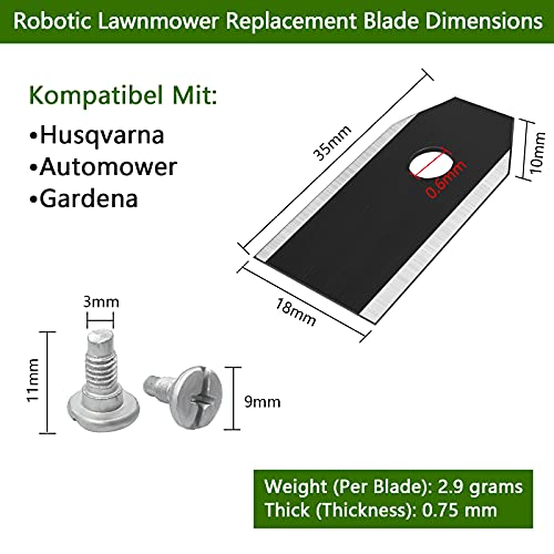 Hossom 45 Piezas Titanio Hoja de Repuesto, Cuchilla de Cortacesped Recubierta Negro, Cuchillas Robot Cortacesped con 45 Tornillos, para Robot Cortacésped Husqvarna Automower Gardena