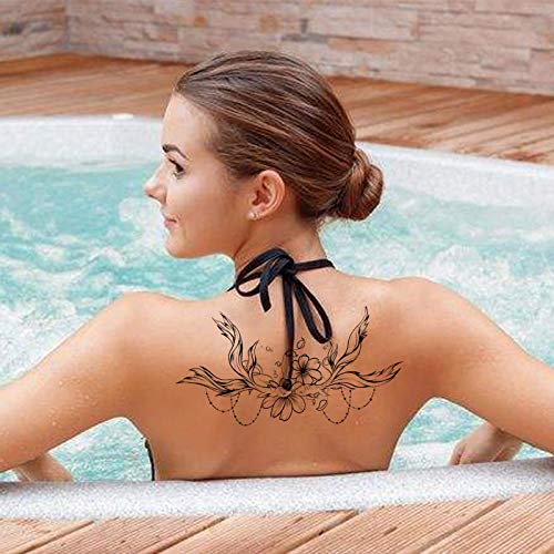 HOWAF 12 hojas negras pegatinas de tatuaje temporal para mujeres flor adulta tatuaje falso tatuajes temporales a prueba de agua pegatina de arte corporal para cubrir la espalda del brazo