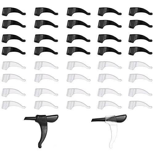 Hsthe Sea Barras para gafas antideslizantes, ganchos para los oídos, soporte para gafas, ganchos de silicona para gafas, soporte de montura de silicona para gafas (20 × negros,20 × transparentes)