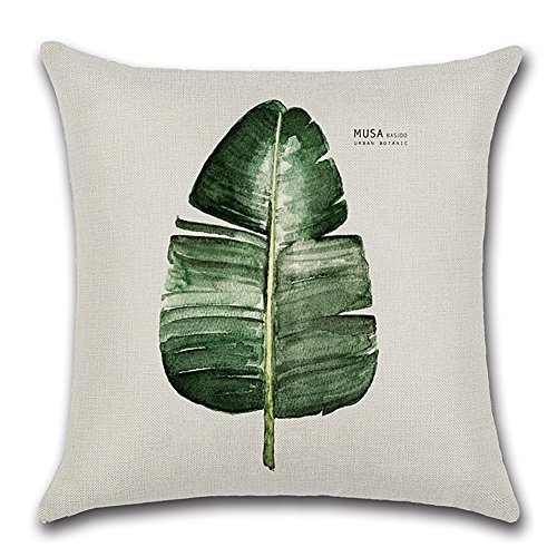 HuifengS - Fundas de cojín cuadradas de lino - decorativas, para sofás o camas - con motivo tropical, de bosque, plantas, juego de 4 fundas de cojín de 45,7 x 45,7 cm