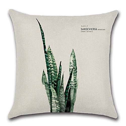 HuifengS - Fundas de cojín cuadradas de lino - decorativas, para sofás o camas - con motivo tropical, de bosque, plantas, juego de 4 fundas de cojín de 45,7 x 45,7 cm