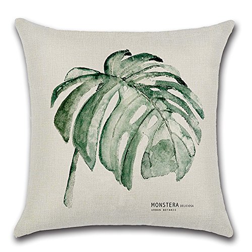 HuifengS - Fundas de cojín cuadradas de lino - decorativas, para sofás o camas - con motivo tropical, de bosque, plantas, juego de 4 fundas de cojín de 45,7 x 45,7 cm