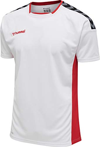 hummel HmlAuthentic Poly Jersey S/S Camiseta, Hombre, Blanco/Rojo, Small