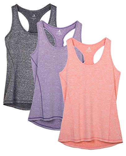 icyzone Camiseta de Tirantes Fitness Deportiva Mujer, Pack de 3 (M, Carboncillo/Lavanda/Melocotón)