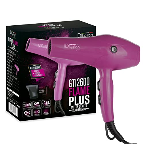 ID Italian Design - Secador de Pelo Rosa | GTI 2600 con motor AC duradero, potencia de 2200W, boquilla de alta precisión y 3 modos de calor