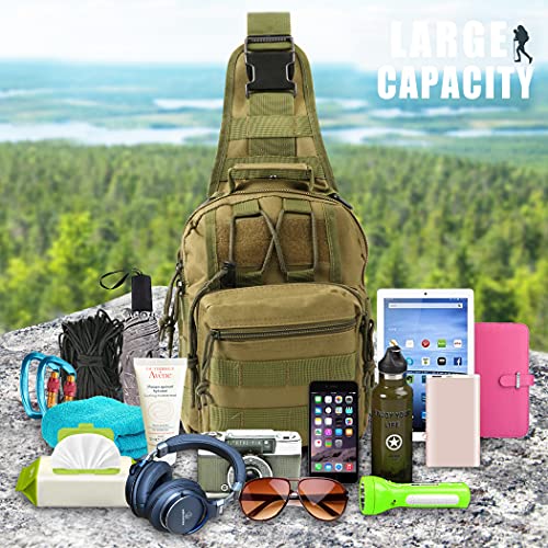 Idefair Bolsa de pecho táctica, impermeable militar Sling Molle Bolso de hombro Mochila de pecho Ligero Sling Messenger Pack Mini bolsa de camping para deportes al aire libre Senderismo Trekking Caza