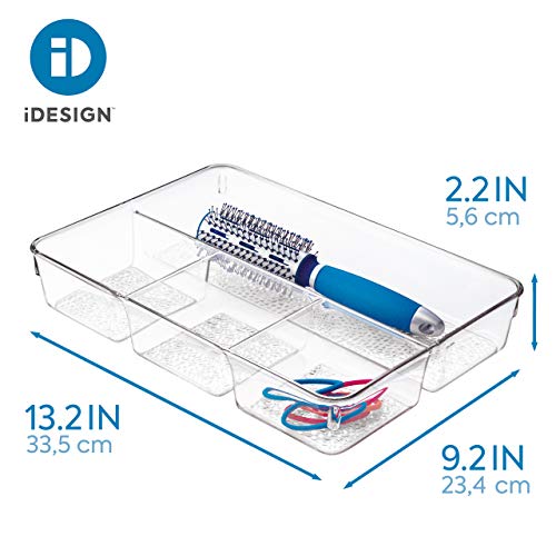 iDesign Organizador de maquillaje, organizador de cajones de plástico con textura, caja organizadora con 4 compartimentos para cosméticos, transparente