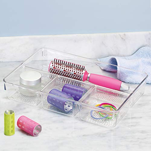 iDesign Organizador de maquillaje, organizador de cajones de plástico con textura, caja organizadora con 4 compartimentos para cosméticos, transparente