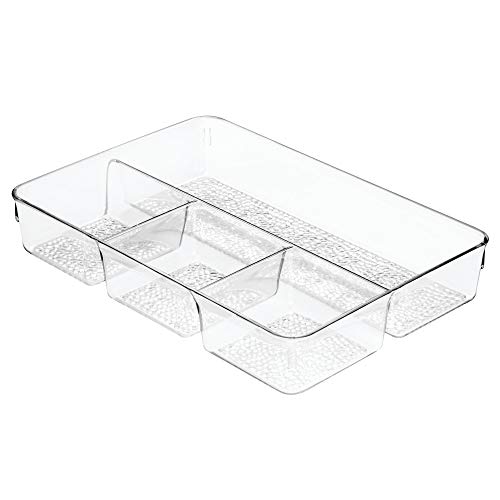 iDesign Organizador de maquillaje, organizador de cajones de plástico con textura, caja organizadora con 4 compartimentos para cosméticos, transparente