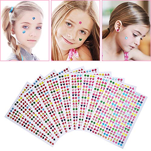 IKWOLETI Pegatina en Pendientes para niñas Pegatinas de Gemas 3D Pegatinas de Cristal para Manualidades con Purpurina Autoadhesivas Brillantes (10 Hojas)