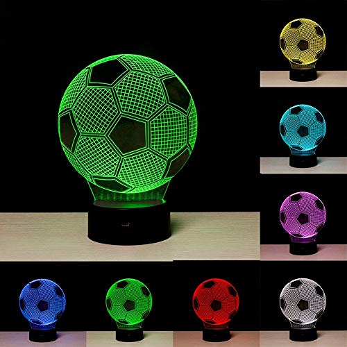 Ilusión 3D Lámpara de luces de fútbol, LED mesa de fútbol 7 colores decoración de escritorio Control táctil USB alimentado decoración del partido Lámpara visual 3D para la decoración