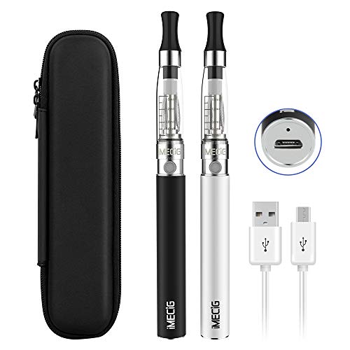 IMECIG Paquete de 2 cigarrillos electrónicos Vape Pen Starter Kits Dual Ego CE4 / H2 Batería recargable USB de larga duración fácil 1100mAh E Cig Vaping Estuche con cremallera Pure Taste Sin nicotina