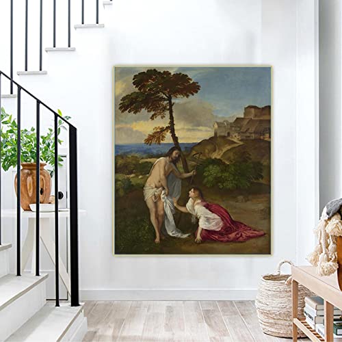 Impresiones en lienzo Tiziano Vecellio 《 María Magdalena (No me toques) 》 Arte en lienzo Pintura al óleo Cuadro Decoración para el hogar de pared 60x90cm Sin marco
