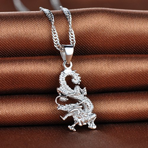 Infinito - Collares Mujer de Plata 925 Colgante Dragón Chino Collar con 45 cm Cadena