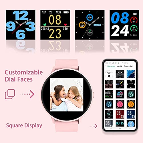 IOWODO Smartwatch Mujer con Oxímetro(SpO2), Reloj Inteligente Impermeable 5ATM con Notificación de Mensajes Esfera Personalizada Pulsometro Sueño ,Pulsera Actividad Inteligente Para IOS Android