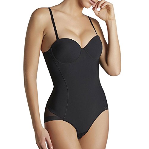 Isabel Mora - 19625 Body con Aros Push up Reductor Tejido Invisible. Reduce hasta 2 Tallas Abdomen y Caderas, Vientre Plano, realza el Pecho Efecto Tanga.Copa B Color: Negro Talla: 85