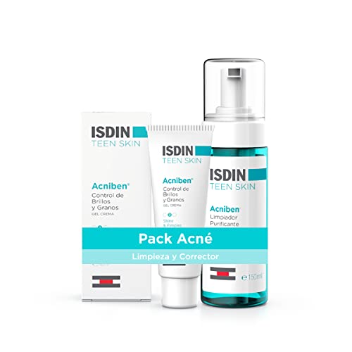 ISDIN ACNIBEN Pack Limpiador Purificante Espuma y Gel Crema Control de Brillos y Granos. Cuidado Diario Facial de las Pieles Grasas o con Tendencia Acneica