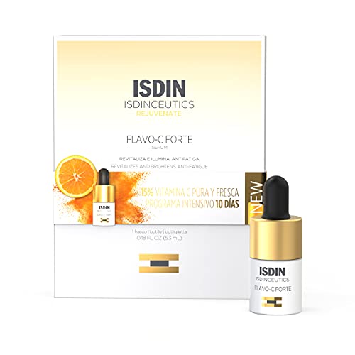 ISDIN Isdinceutics Flavo-C Forte, Sérum Facial Antioxidante con un 15% de Vitamina C Pura y Fresca, Vitamina E y Ácido Hialurónico, 1 Unidad