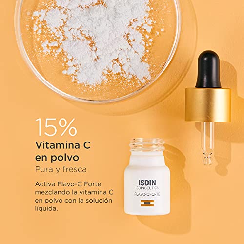 ISDIN Isdinceutics Flavo-C Forte, Sérum Facial Antioxidante con un 15% de Vitamina C Pura y Fresca, Vitamina E y Ácido Hialurónico, 1 Unidad