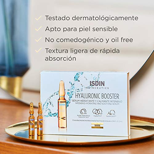 Isdinceutics Hyaluronic Booster, Sérum facial hidratante y calmante intensivo, 30 ampollas (690019066)