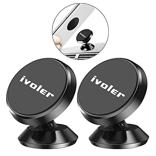 ivoler Soporte Móvil Coche, 2 Pack Soporte Magnético Móvil Coche Aluminio con 4 Pegatinas Metalicas, Iman Coche Móvil/Soporte Auto Car Mount 360° Rotación para Móviles Dispositivo GPS -Negro