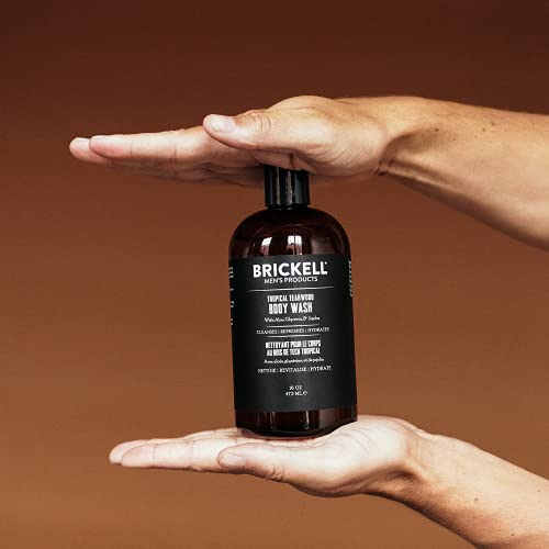 Jabón corporal para hombres Brickell, gel de ducha de limpieza profunda natural y orgánico con aloe, glicerina y aceite de jojoba (Tropical Teakwood, 473 ml)