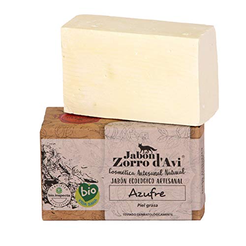 Jabón Zorro D’Avi | Jabón Natural Ecológico de Azufre | 120 gr | para Pieles Grasas y Seborreica | Jabón Biodegradable Zero Waste | Control del Acné | Fabricado en España