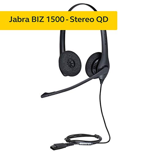 Jabra Biz 1500 - Auriculares estéreo para contact centers (teléfonos de escritorio), de rápida desconexión con cable y micrófono con cancelación de ruido