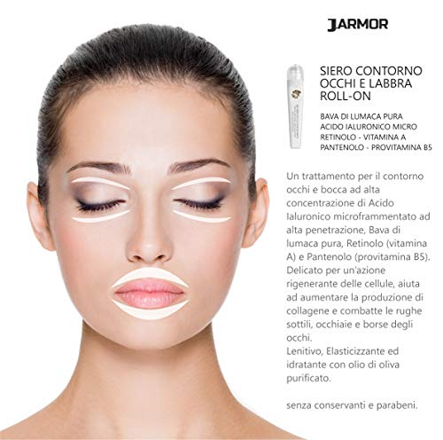 J.ARMOR Bio Serum Contorno de Ojos - Ácido Hialurónico, Baba de Caracol - Contorno de Labios, Arrugas, Bolsas, Ojeras, Cicatrices, Manchas Oscuras - Hidratante y Nutritiva - Roll on 10 ml Orgánico