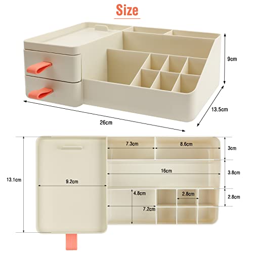 JatilEr Organizador de maquillaje con cajones, organizador de tocador, organizador de cosméticos con compartimentos, caja de almacenamiento de perfume, organizador de belleza silicona (albaricoque)