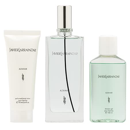 JAVIER LARRAINZAR - Azahar, Estuche Regalo de Mujer, Pack de 3 (Perfume 100 ml + Crema de Cuerpo 75 ml + Gel Baño 100 ml)