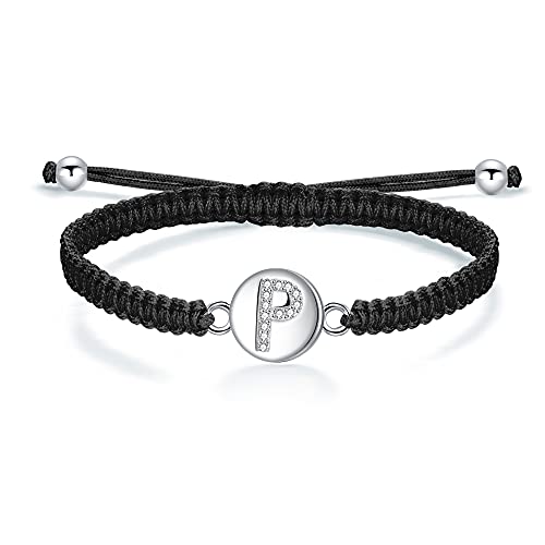 J.Endéar Pulsera Hecha A Mano con Letra Inicial P Mujer Niña Plata 925 Cadena de Filigrana Trenzada Joyería con Nombre Personalizado