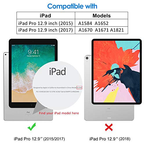 JETech Funda Compatible iPad Pro 12,9 (Modelo 2015 y 2017), Carcasa con Auto-Sueño/Estela, Azul Marino