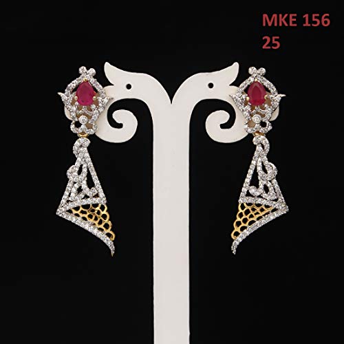 Jewelryonclick Pendientes colgantes con circonita cúbica para mujer, diseño de lágrimas Chandbali, chapado en oro de 14 quilates, para niñas, joyería tradicional, Gema, zirconio cúbico,