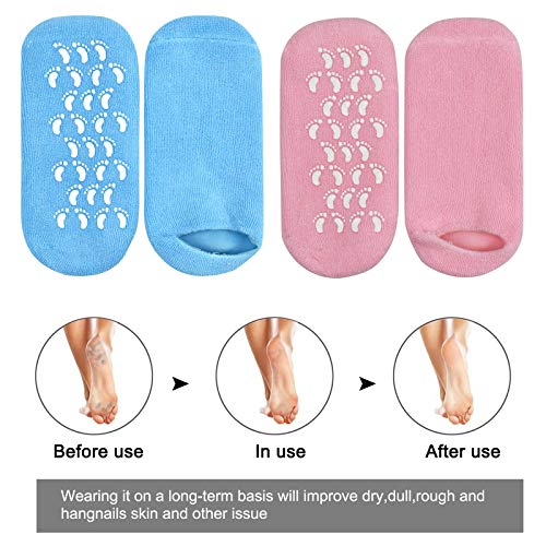 Jinlaili 2 Pares Calcetines Hidratantes, Calcetines de Gel Hidratante, Forro de Gel con Aceites Esenciales y Vitaminas, SPA Cuidado de Pies para Reparar y Suavizar las Pieles Secas y Agrietadas (A)