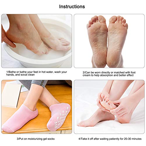 Jinlaili 2 Pares Calcetines Hidratantes, Calcetines de Gel Hidratante, Forro de Gel con Aceites Esenciales y Vitaminas, SPA Cuidado de Pies para Reparar y Suavizar las Pieles Secas y Agrietadas (A)