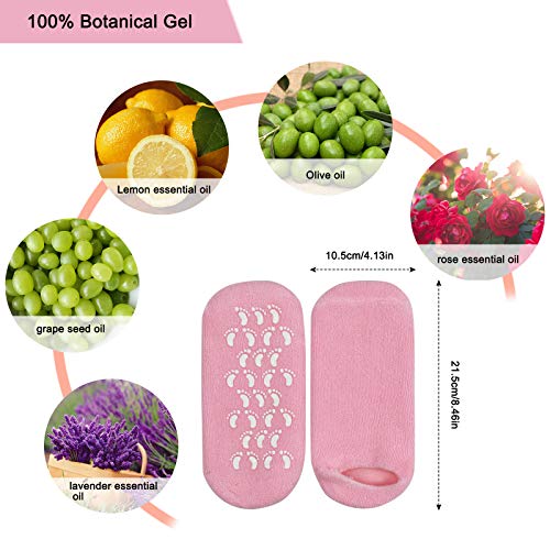 Jinlaili 2 Pares Calcetines Hidratantes, Calcetines de Gel Hidratante, Forro de Gel con Aceites Esenciales y Vitaminas, SPA Cuidado de Pies para Reparar y Suavizar las Pieles Secas y Agrietadas (A)