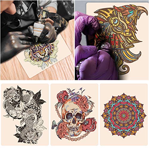 JJQHYC 10 Piezas Piel de Práctica deTatuaje Tatuaje de Doble Cara Gratis 2 Plantillas de Tatuajes para Tatuaje Principiantes y Artistas