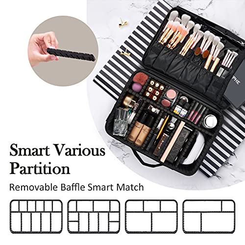 Joligrace Bolsa Maquillaje de Viaje Neceser Maquillaje Tela Oxford Cosméticos Maletín Manicura Joyero y Uñas Organizador Grande Makeup Estuche Maletín Vacio con Bandolera y 2 Capas Profesional, Negro