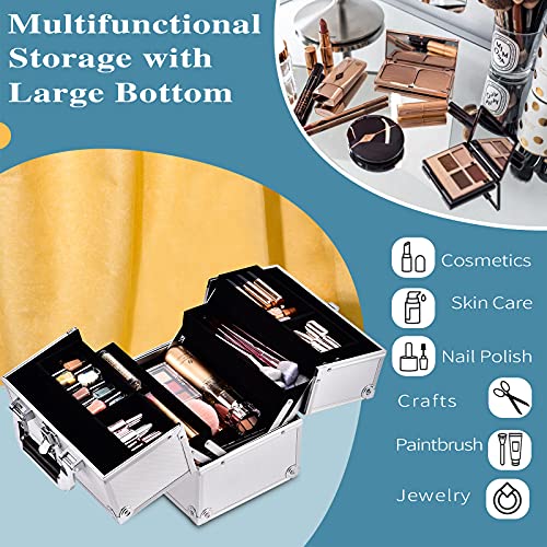 Joligrace Maletín Maquillaje Estuche de Maquillaje Maletín de Manicura Makeup Joyero Caja Maletines Maquillaje Vacío Cosméticos Organizador Beauty Case de Viaje Profesional, Plateado