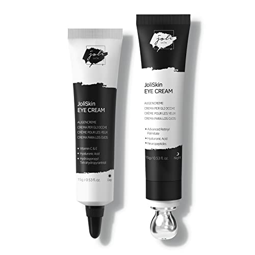 Joliskin Crema Antiarrugas para Ojos - Kit de Contorno para Ojos de Día y de Noche - Trata las Líneas Finas, las Ojeras, la Hinchazón y las Bolsas de Ojos - Crema Antiedad para Hombres y Mujeres-2x15g