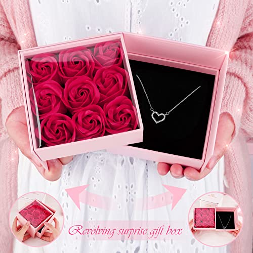 Joyhoop Rosa Eterna Caja Regalo Giratoria, Regalos Originales para Mujer, Rosas Caja de joyería con Collar, Regalos Dia de la Madre, Creativo Regalos Mujer Aniversario Cumpleaños San Valentin.