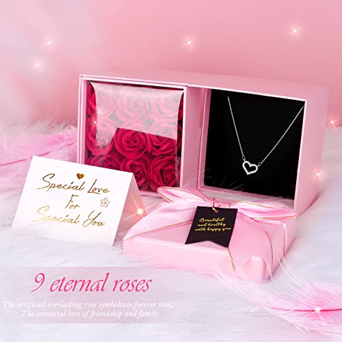 Joyhoop Rosa Eterna Caja Regalo Giratoria, Regalos Originales para Mujer, Rosas Caja de joyería con Collar, Regalos Dia de la Madre, Creativo Regalos Mujer Aniversario Cumpleaños San Valentin.