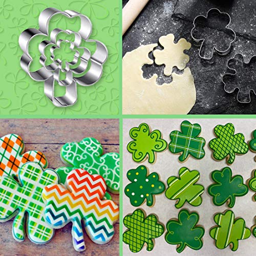 Juego de 6 cortadores de galletas Orpey San Patricio para el día de San Patricio, diseño irlandés de trébol de cuatro hojas de acero inoxidable para el día de San Patricio